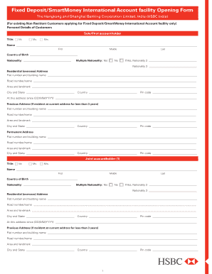 HSBC India Fixed Deposit Application Form