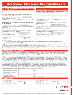 HSBC Advance Platinum Debit Card Application Form