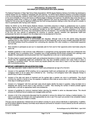 NFHS Medical Release Form for Wrestlers with Skin Lesions