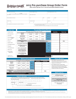 2015 Pre-purchase Group Order Form - Hersheypark