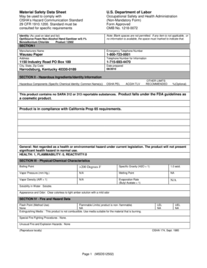 Material Safety Data Sheet for Hand Sanitizer