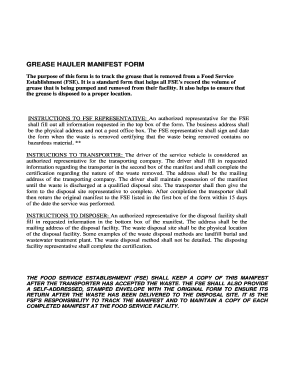 Grease Hauler Manifest Form