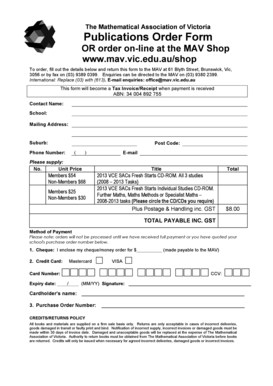 Mathematical Association of Victoria Publications Order Form