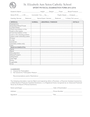 Sport Physical Examination Form