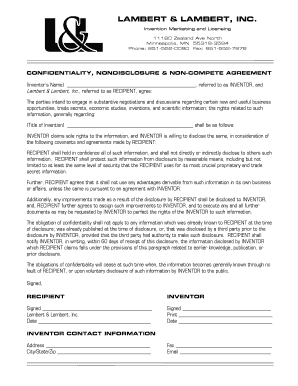 Confidentiality Non-Disclosure Non-Compete Agreement