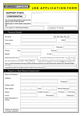 Job Application Form for Support Staff