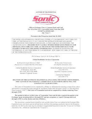 Letter of Transmittal for Exchange Offer