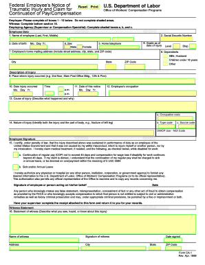 Federal Employee's Notice of Traumatic Injury and Claim for Office of Workers' Compensation Programs