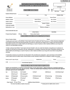 Seattle School District Athletic Registration & Physical Form
