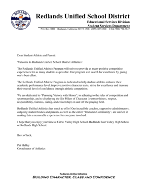 Redlands Unified School District Athletic Clearance Form