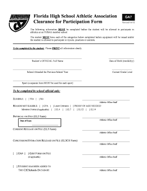 Florida High School Athletic Participation Form