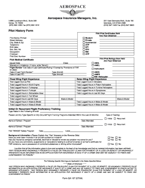 Aerospace Insurance Managers, Inc. Pilot History Form - Ace Aviation