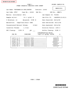Environmental Sample Analysis Data Sheet