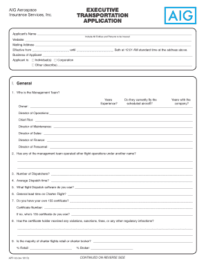 Aerospace Transportation Insurance Application