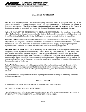 Change of Beneficiary Form