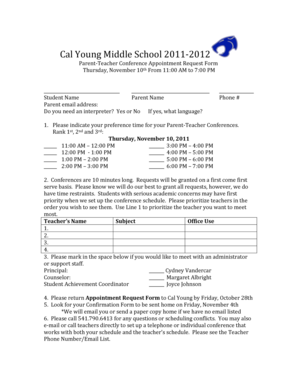 Parent teacher conference form for preschool - Parent Teacher Conference Appointment Request Form - schools 4j lane