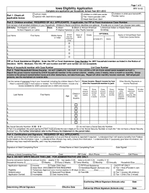 Iowa School Meals Eligibility Application