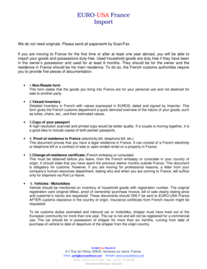 French Customs Import Form