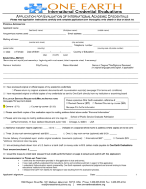 Application for Evaluation of International Academic Credentials
