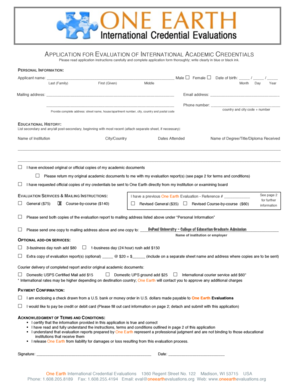 Application for Evaluation of International Academic Credentials