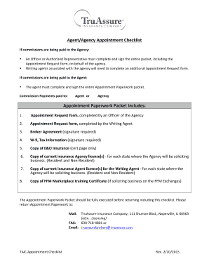 Agent/Agency Appointment Checklist