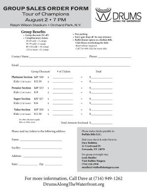 Group Sales Order Form for Tour of Champions