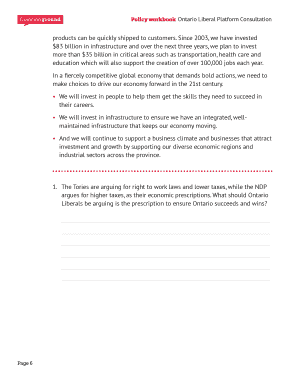 Ontario Liberal Platform Consultation Policy Workbook
