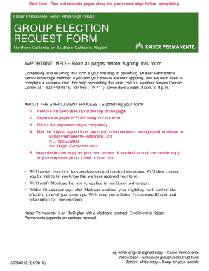 Kaiser Permanente Senior Advantage Group Election Form