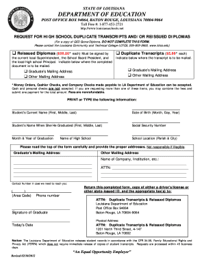 Louisiana High School Duplicate Transcripts Request