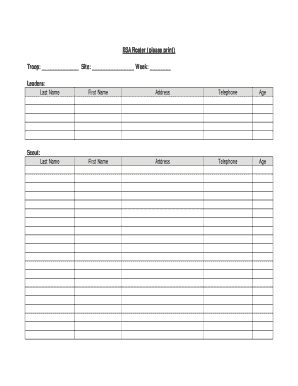 Fincen form 112 - BSA Roster (please print) Troop: Site: Week:... - main ppbsa