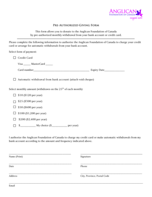 Pre-Authorized Giving Form