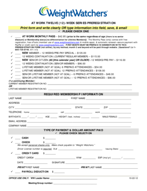 Weight Watchers 12-Week Series Preregistration Form