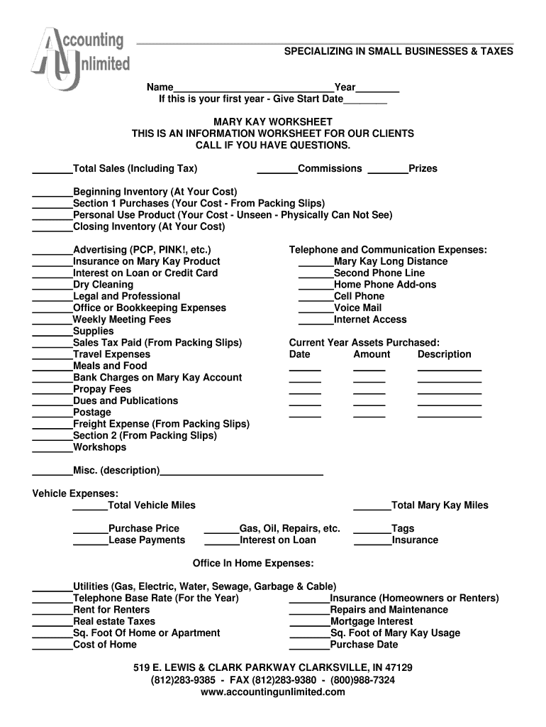 Mary Kay Tax Worksheet - Fill Online, Printable, Fillable, Blank | pdfFiller