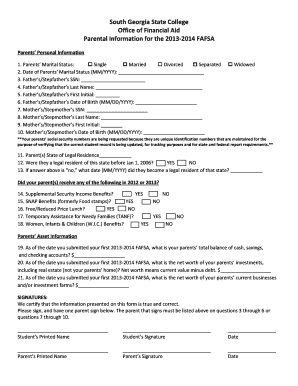 Parental Information for 2013-2014 FAFSA