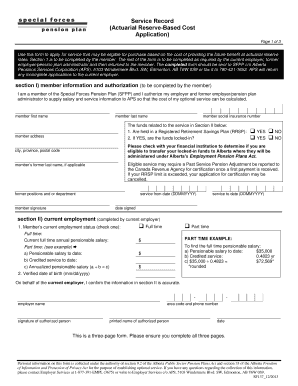 Service Record Actuarial Reserve-Based Cost Application