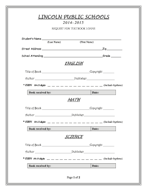 Lincoln Public Schools Textbook Loan Request