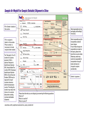 FedEx International Air Waybill for Dutiable Shipment to China