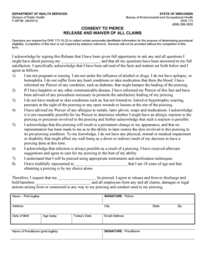 Wisconsin Body Piercing Consent Form