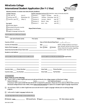 MiraCosta College International Student Application