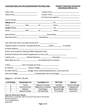 LANDLORD/DWELLING FIRE QUESTIONNAIRE FOR DWELLINGS ...