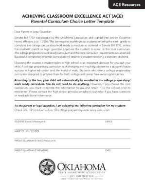 ACHIEVING CLASSROOM EXCELLENCE ACT (ACE) Parental ... - ok