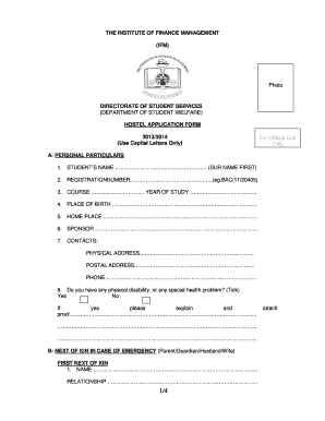 Institute of Finance Management Hostel Application Form