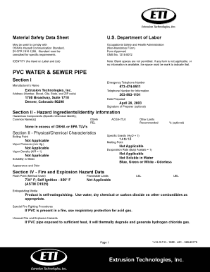Material Safety Data Sheet for PVC Pipe