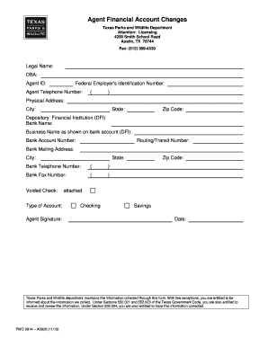 Texas Agent Financial Account Changes Form
