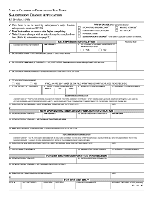 California Salesperson Change Application
