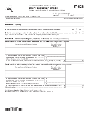 New York Beer Production Credit Form IT-636