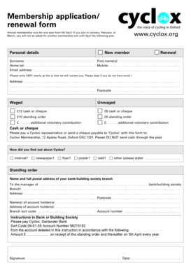 Bank Standing Order Form