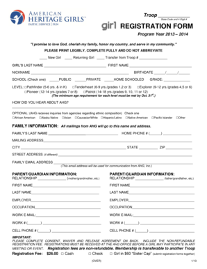 American Heritage Girls Registration Form