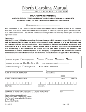Policy Loan Repayment Authorization Form