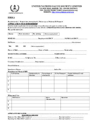 United Nations Sacco Membership Application